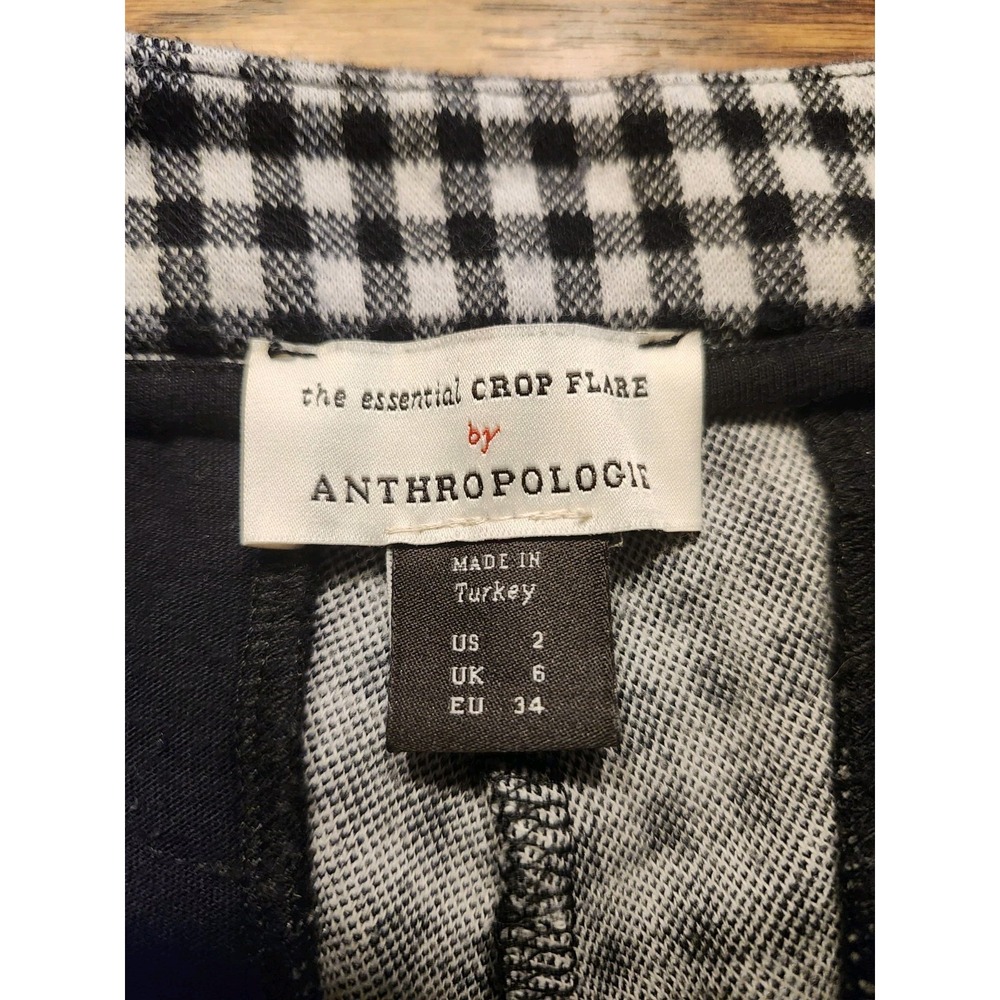 Anthropologie Pants Womens Crop Flare Ankle Knit Black & White Plaid Size 2 - Picture 3 of 10